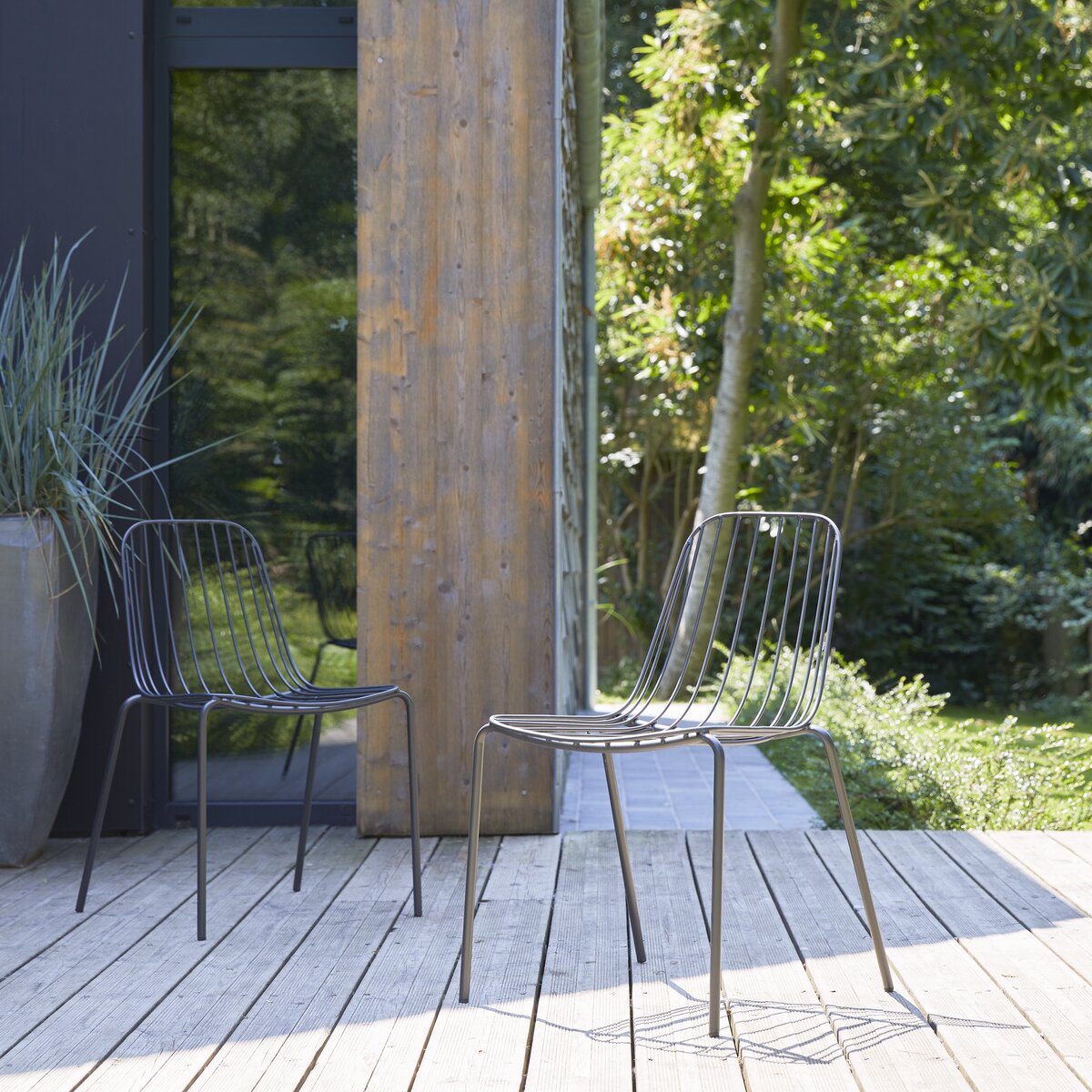 Dark grey metal outdoor chair Sale of grey garden seating at