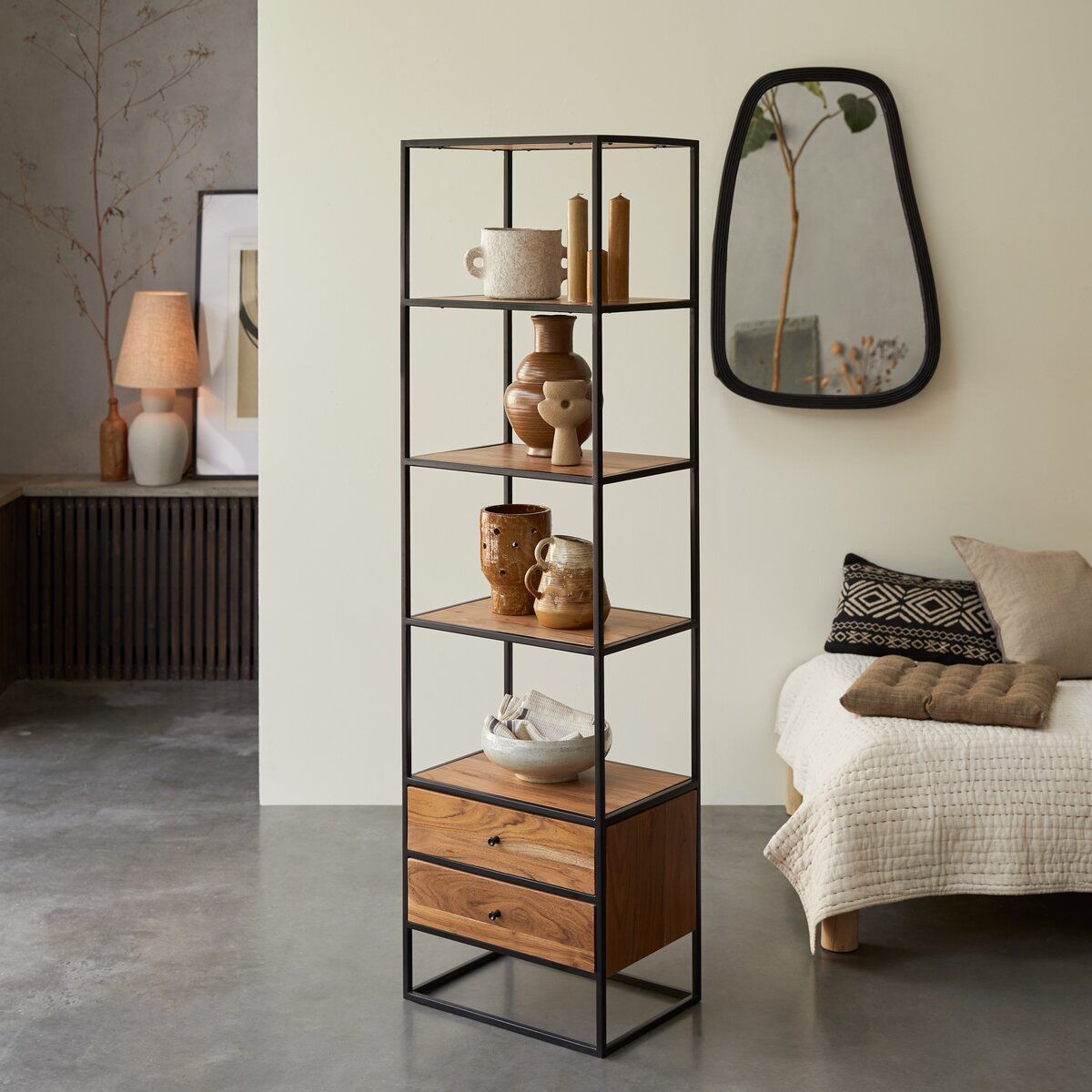 Agra - Columna en acacia maciza y metal Agra - Columna en acacia maciza y metal