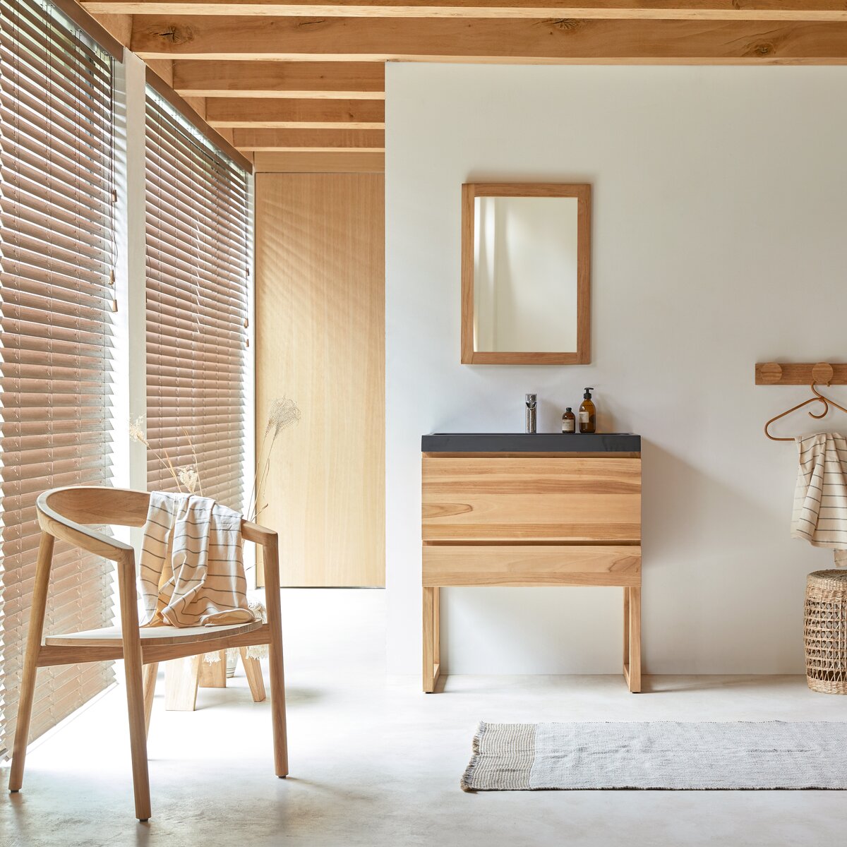 Edgar - Mueble de baño en teca maciza y piedra de lava 80 cm Edgar - Mueble de baño en teca maciza y piedra de lava 80 cm