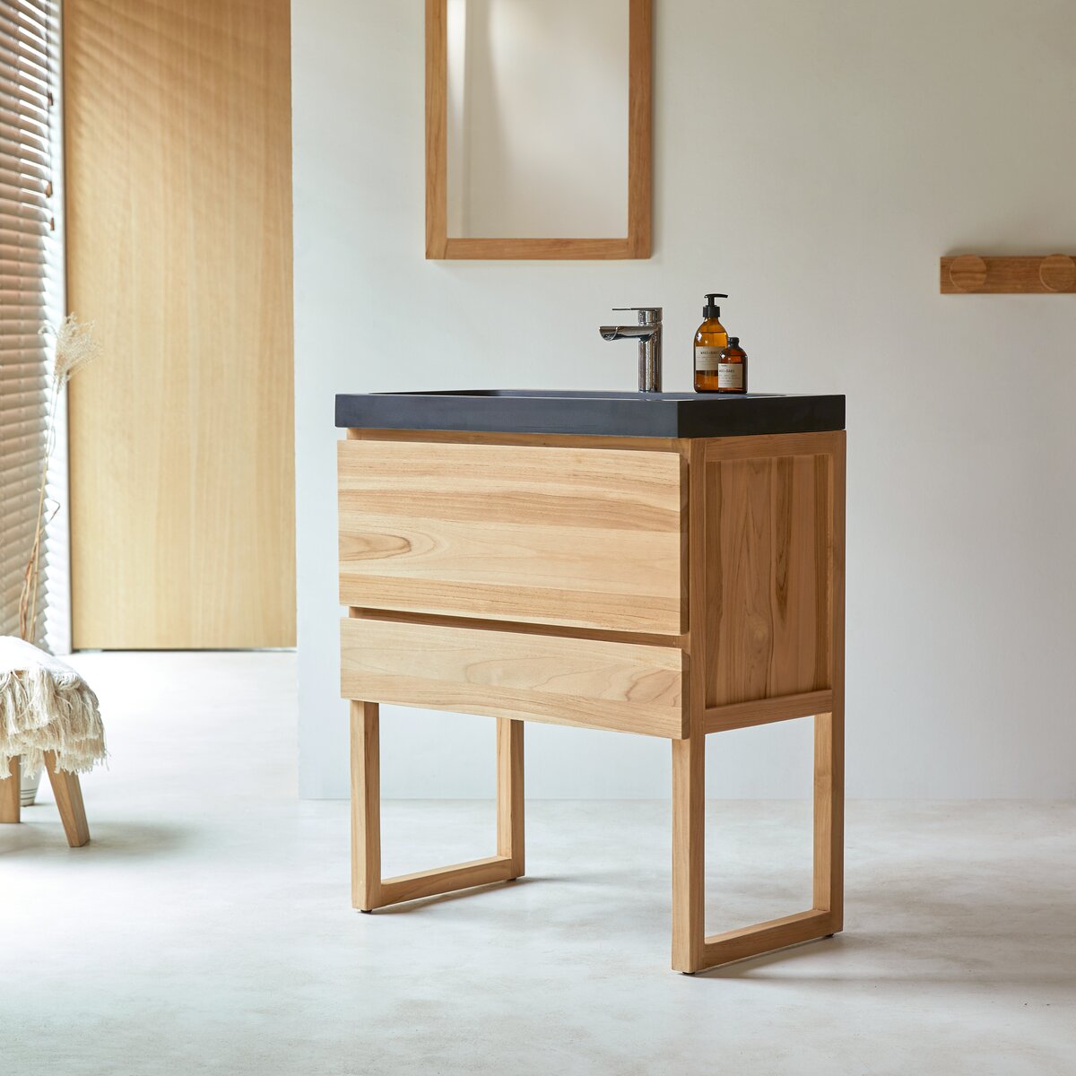 Edgar - Solid teak and lava stone bathroom cabinet 80 cm Edgar - Solid teak and lava stone bathroom cabinet 80 cm