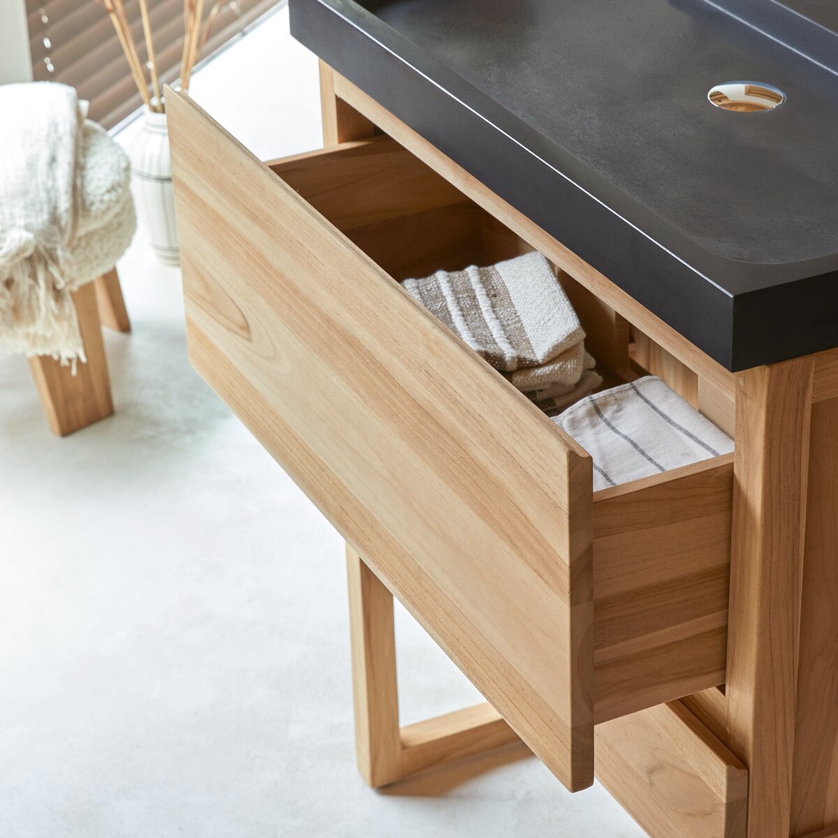 Edgar - Solid teak and lava stone bathroom cabinet 80 cm Edgar - Solid teak and lava stone bathroom cabinet 80 cm