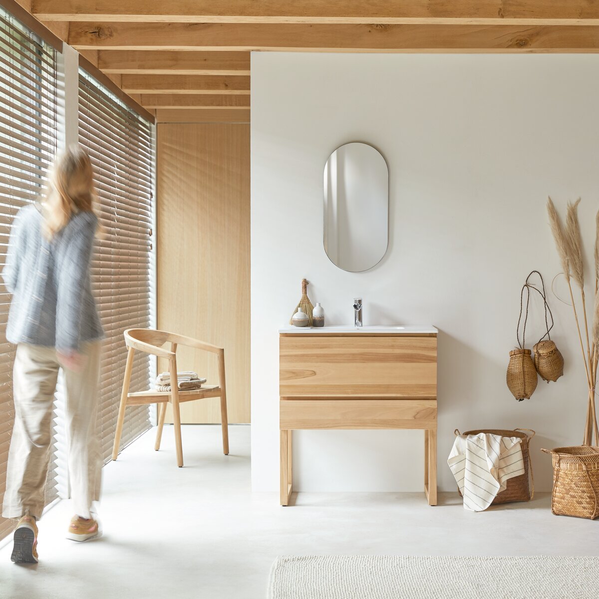 Edgar - Solid teak and ceramic bathroom cabinet 80 cm Edgar - Solid teak and ceramic bathroom cabinet 80 cm