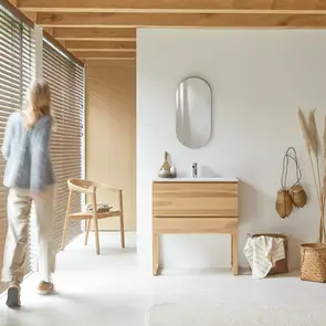 Edgar - Solid teak and ceramic bathroom cabinet 80 cm