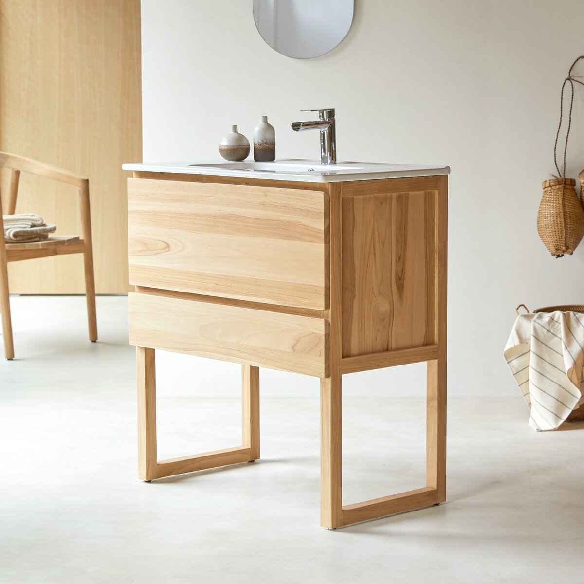 Edgar - Solid teak and ceramic bathroom cabinet 80 cm Edgar - Solid teak and ceramic bathroom cabinet 80 cm
