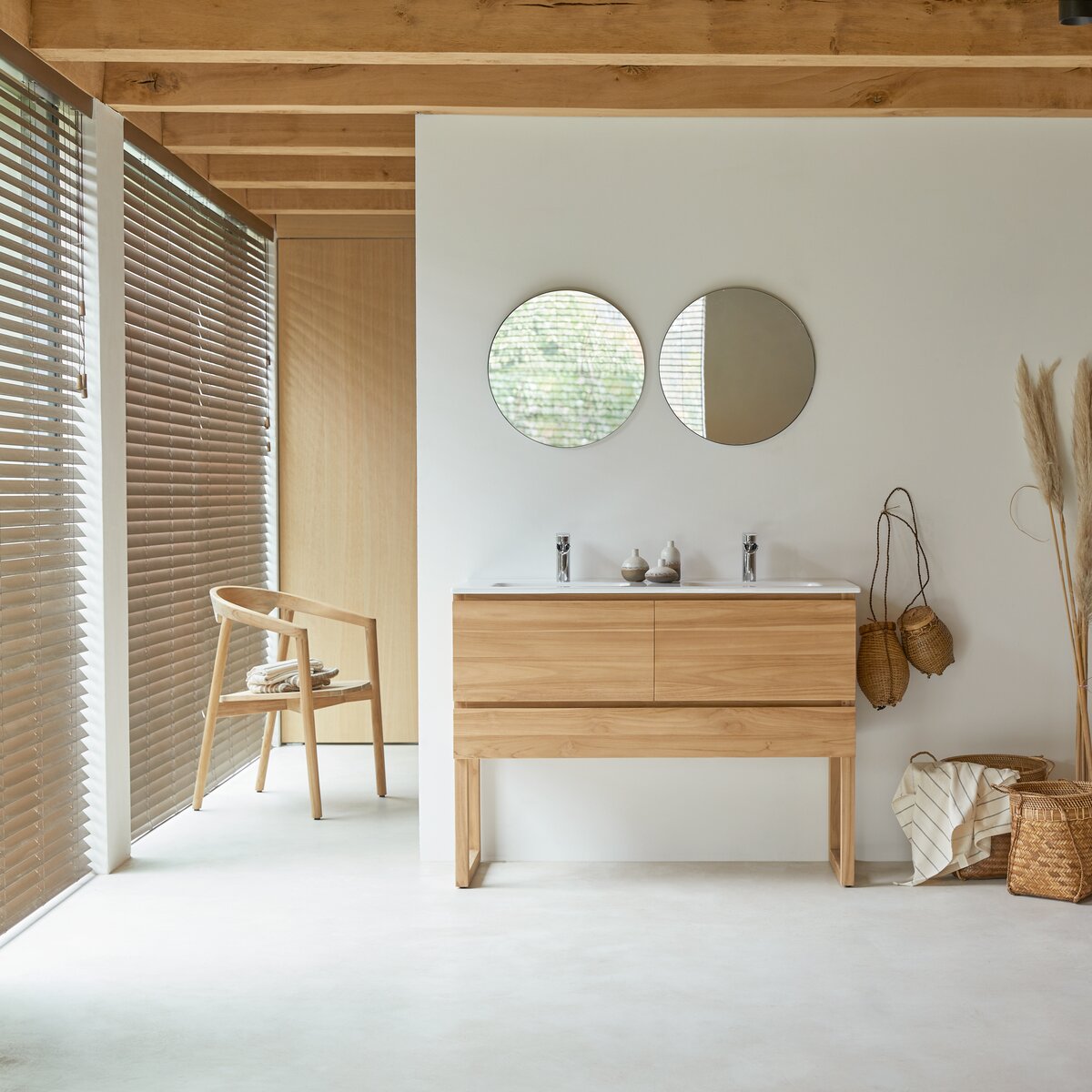 Edgar - Meuble salle de bain en teck massif et céramique 120 cm