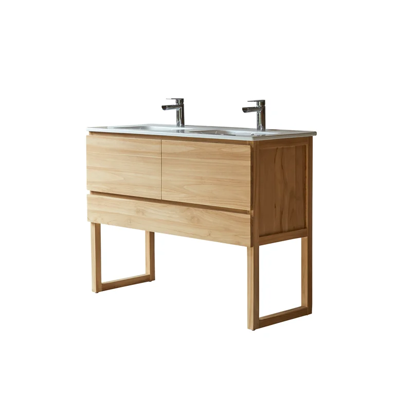 Mobile in teak e lavabo in battuto di terrazzo premium 120 cm Edgar - Bagno  - Tikamoon