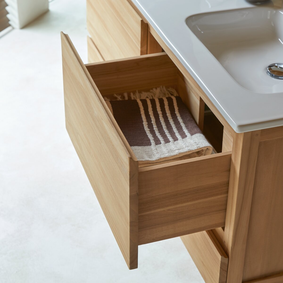 Mobile in teak e lavabo in battuto di terrazzo premium 120 cm Edgar - Bagno  - Tikamoon