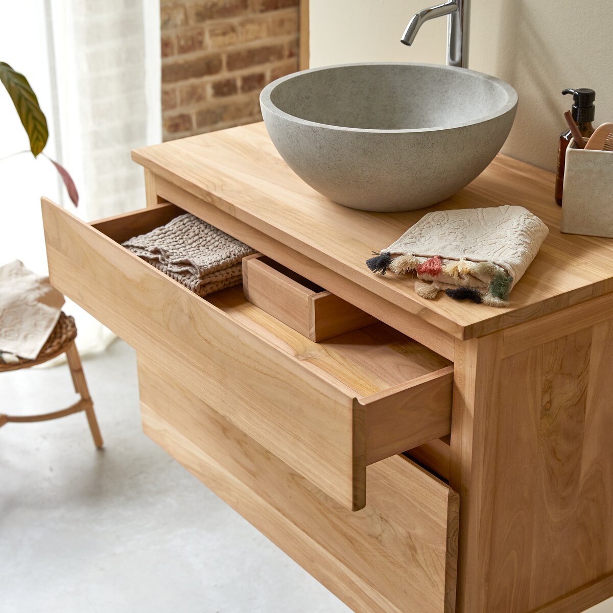 Meuble en chêne avec vasque 120 cm Easy - Mobilier salle de bain - Tikamoon