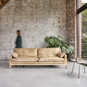 Woodnest - Sofa 3-Sitzer aus massivem Eichenholz und Leder Cheyenne
