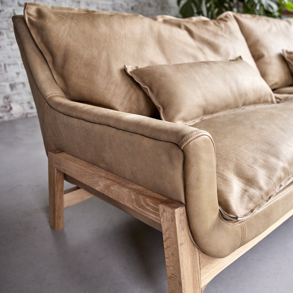 Woodnest - Sofa 3-Sitzer aus massivem Eichenholz und Leder Cheyenne Woodnest - Sofa 3-Sitzer aus massivem Eichenholz und Leder Cheyenne