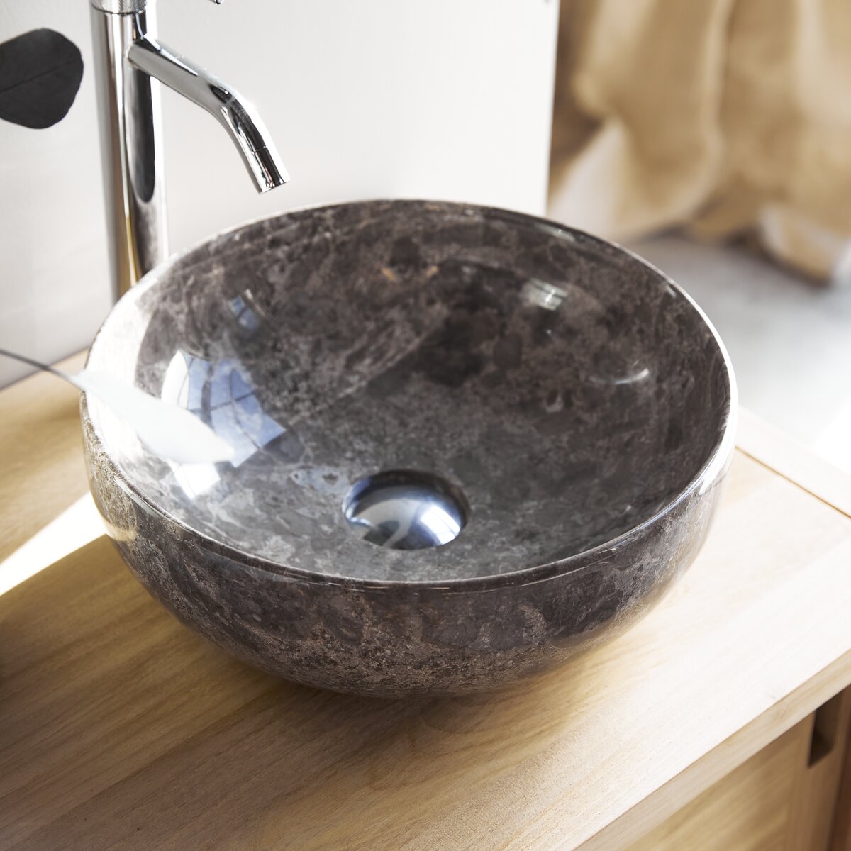 Lavabo de mármol Vesubio piedra gris 35 cm