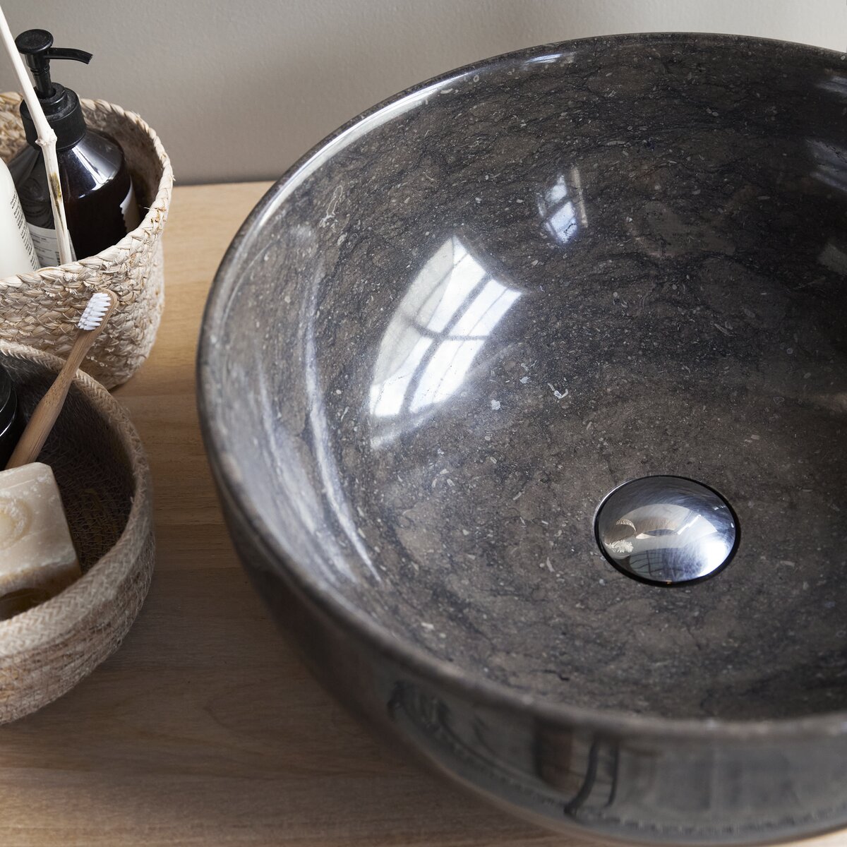 Dark grey marble basin 40 cm Bathroom accessories Tikamoon
