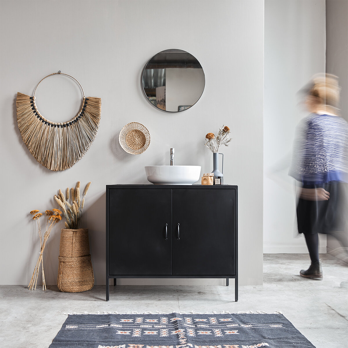 Meuble salle de bain bois sous vasque laqué gris