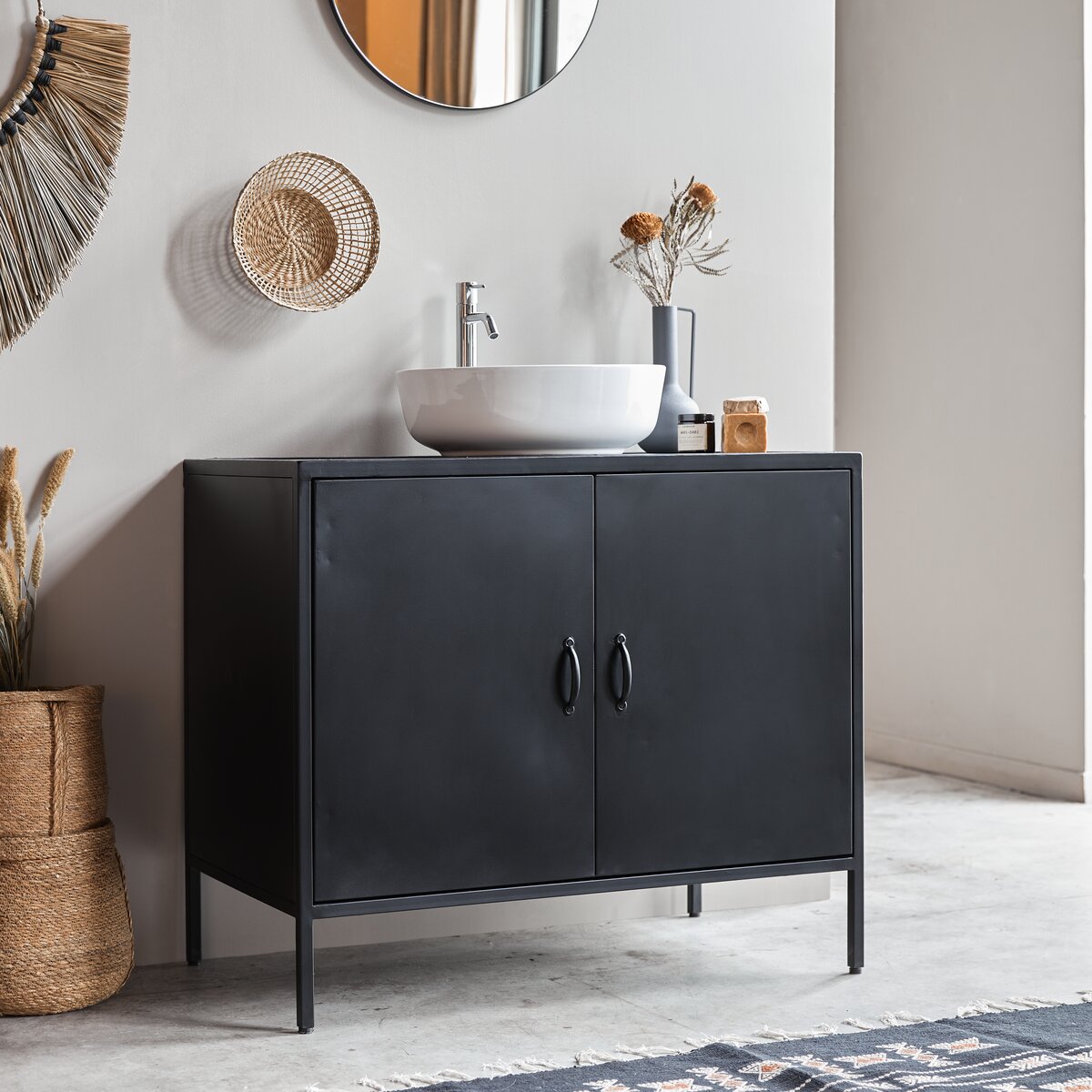 Mueble bajo lavabo en mango macizo y metal 90 cm Arsène