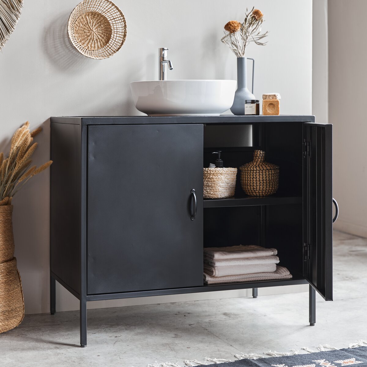 Mueble de lavabo de metal de 90 cm - Mobiliario de baño - Tikamoon