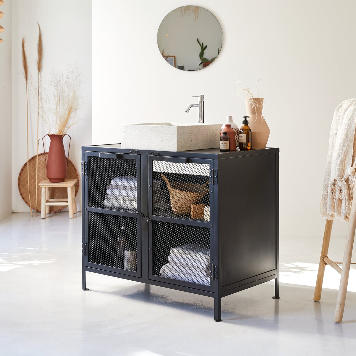 Romy - Mobile da bagno in mango e metallo 95 cm Romy - Mobile da bagno in mango e metallo 95 cm