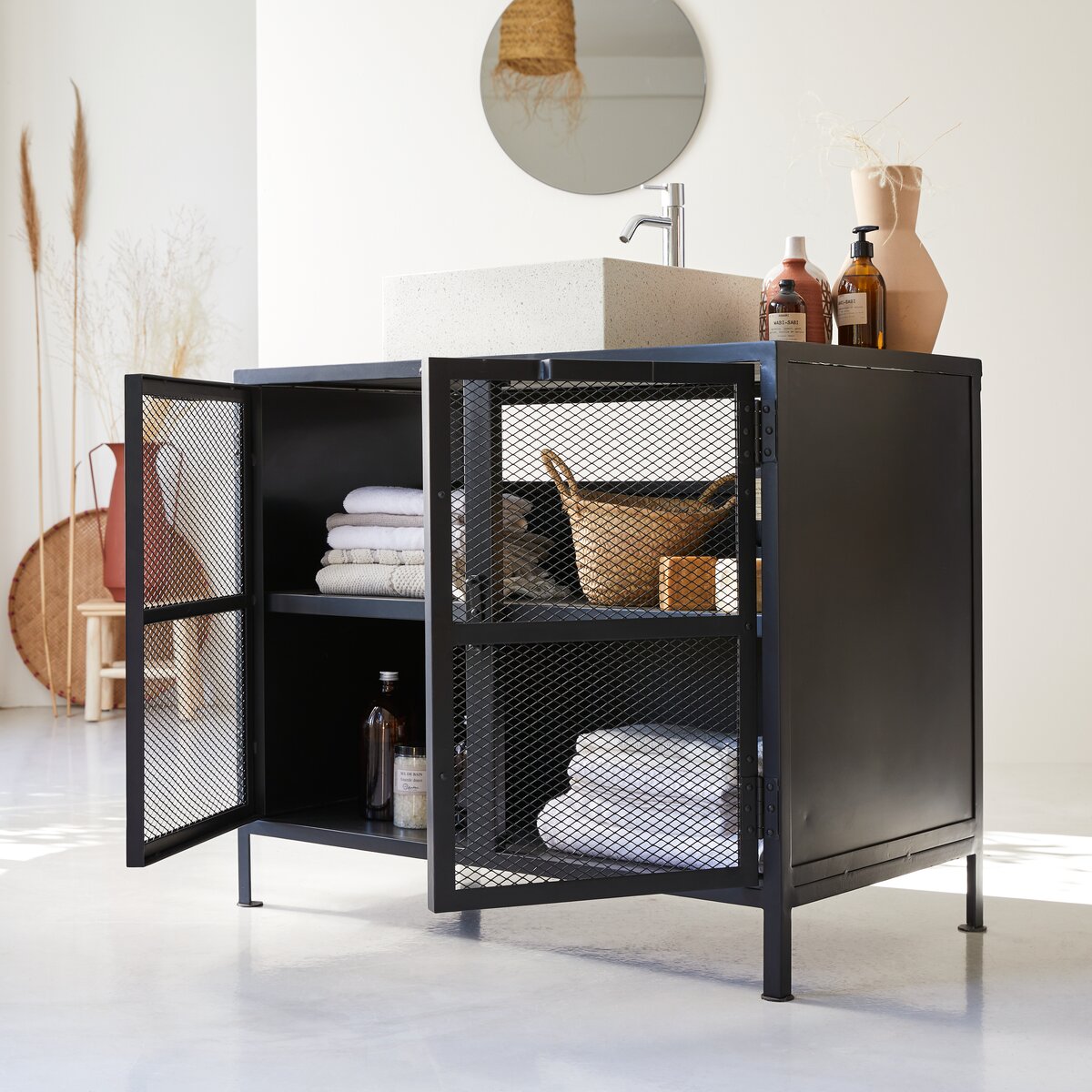 Romy - Mango wood and metal vanity unit 95 cm Romy - Mango wood and metal vanity unit 95 cm