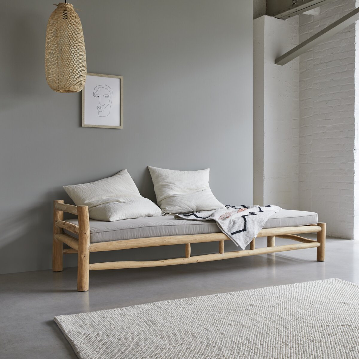 Divano letto da esterno 190x115 cm in teak con cuscini - Iguazu