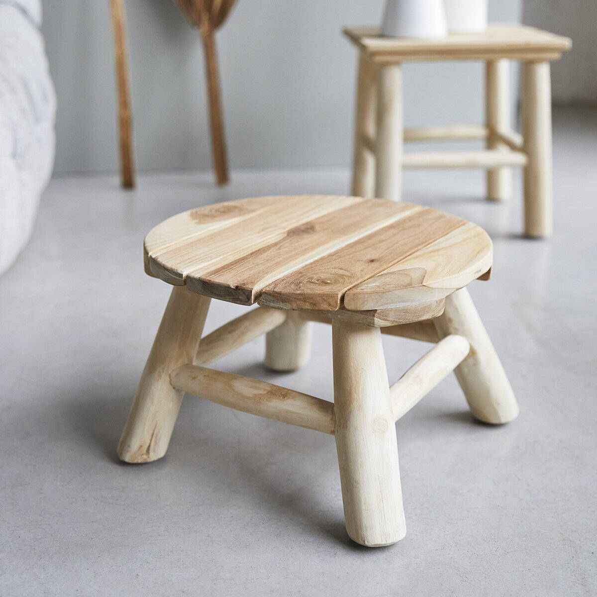 Decorative round teak stool Small decorative furniture Tikamoon