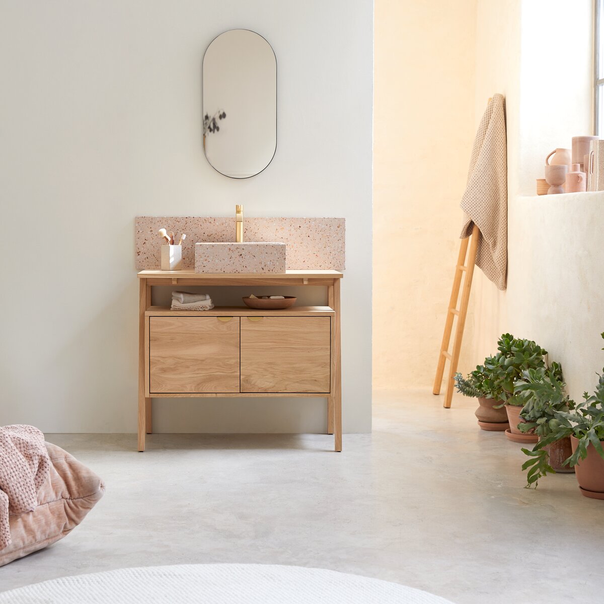 MEUBLE LAVABO À POSER DE 65 CM EN CHÊNE NATUREL