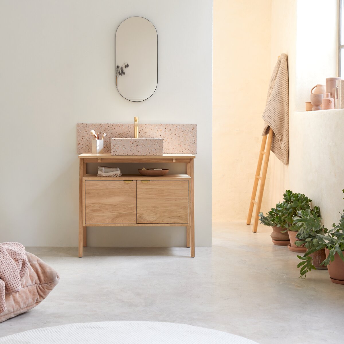 Mueble simple de lavabo de teca de 80 cm - Muebles de cuarto de