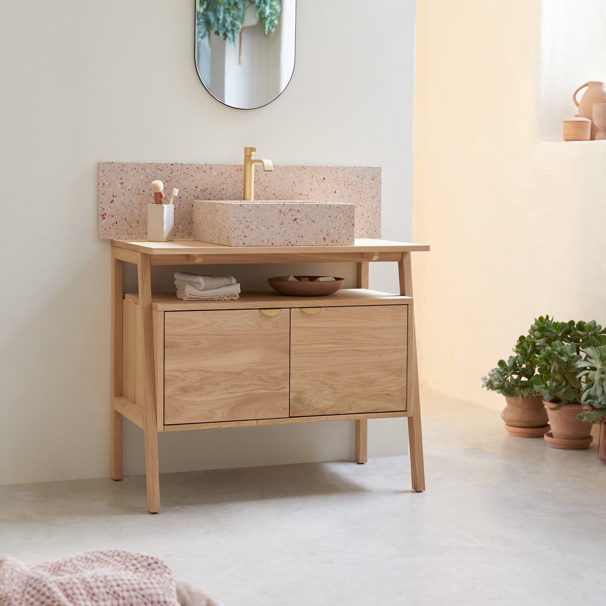 Single basin oak vanity unit 90 cm - Vanity units - Tikamoon