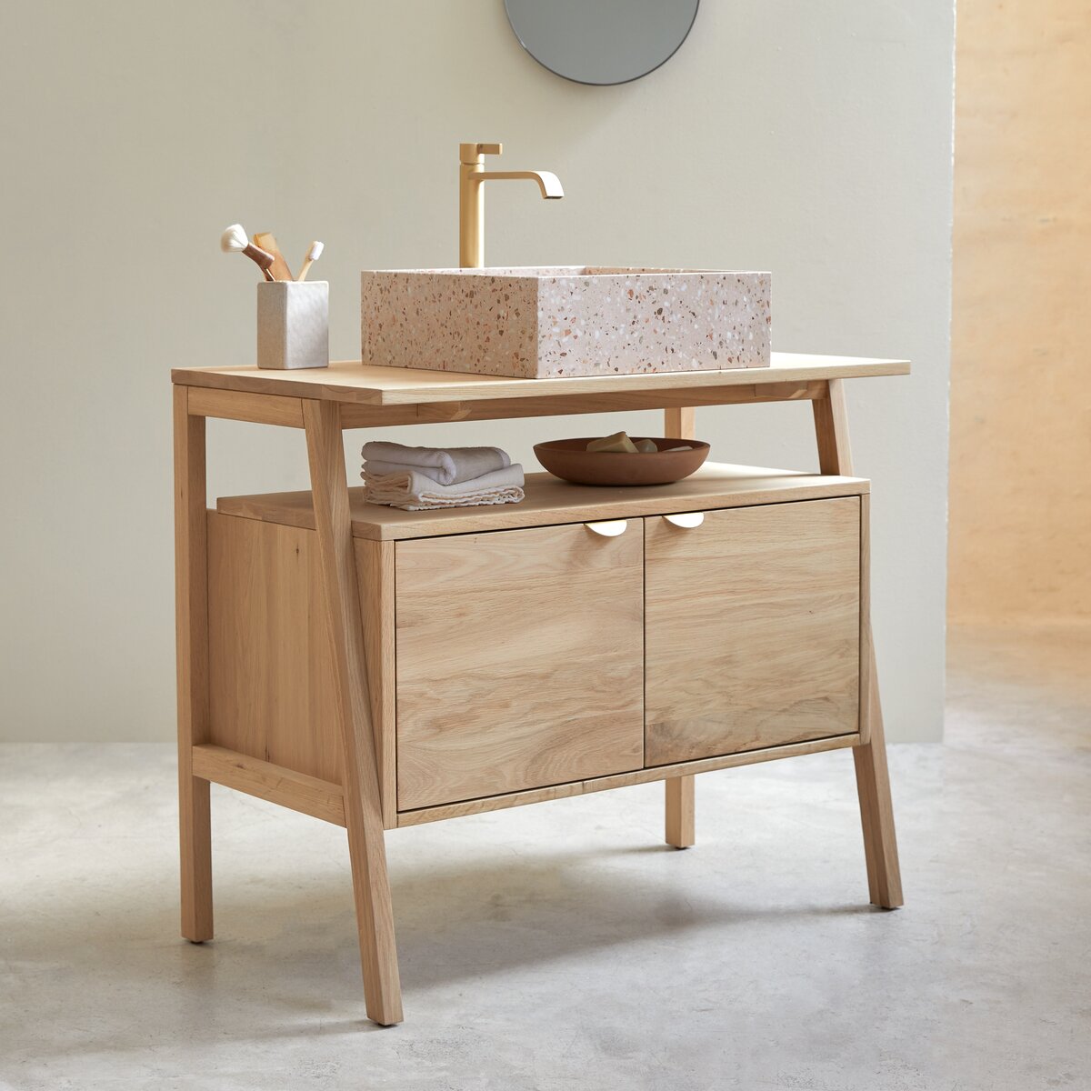 Single basin oak vanity unit 90 cm - Vanity units - Tikamoon