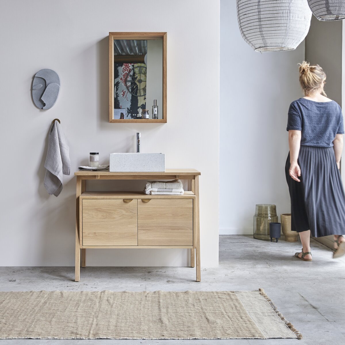 Pola - Waschtischunterschrank aus massiver Eiche 90 cm Pola - Waschtischunterschrank aus massiver Eiche 90 cm
