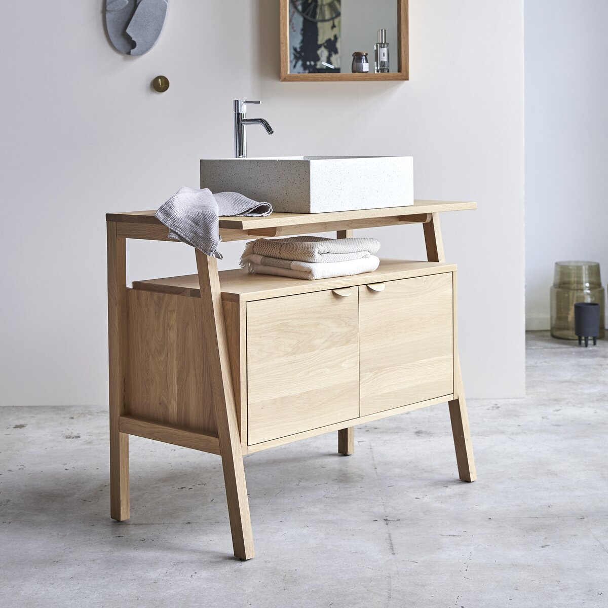 Pola - Waschtischunterschrank aus massiver Eiche 90 cm Pola - Waschtischunterschrank aus massiver Eiche 90 cm