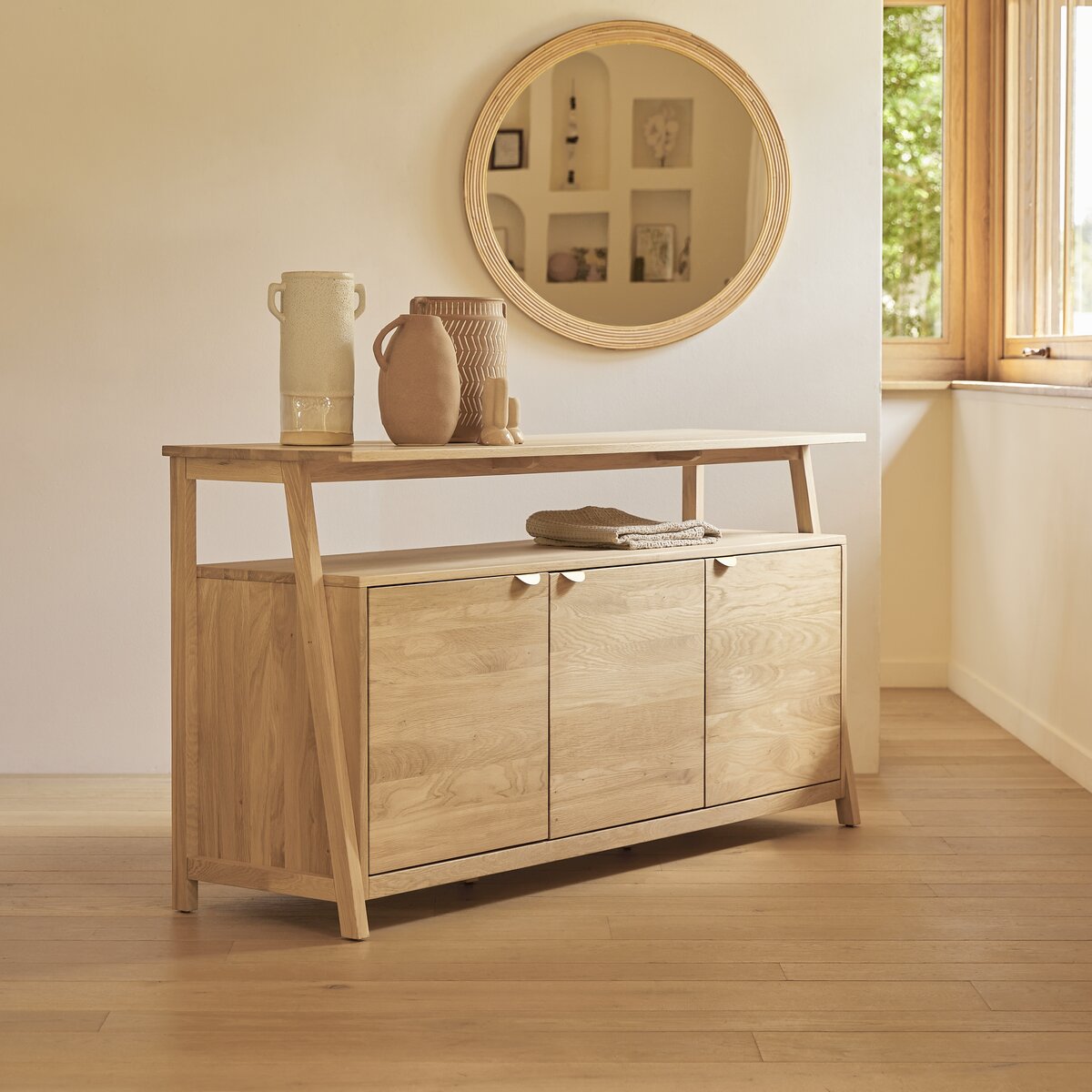 Credenza Cassettiera Soggiorno Rovere massiccio Legno naturale Nordico