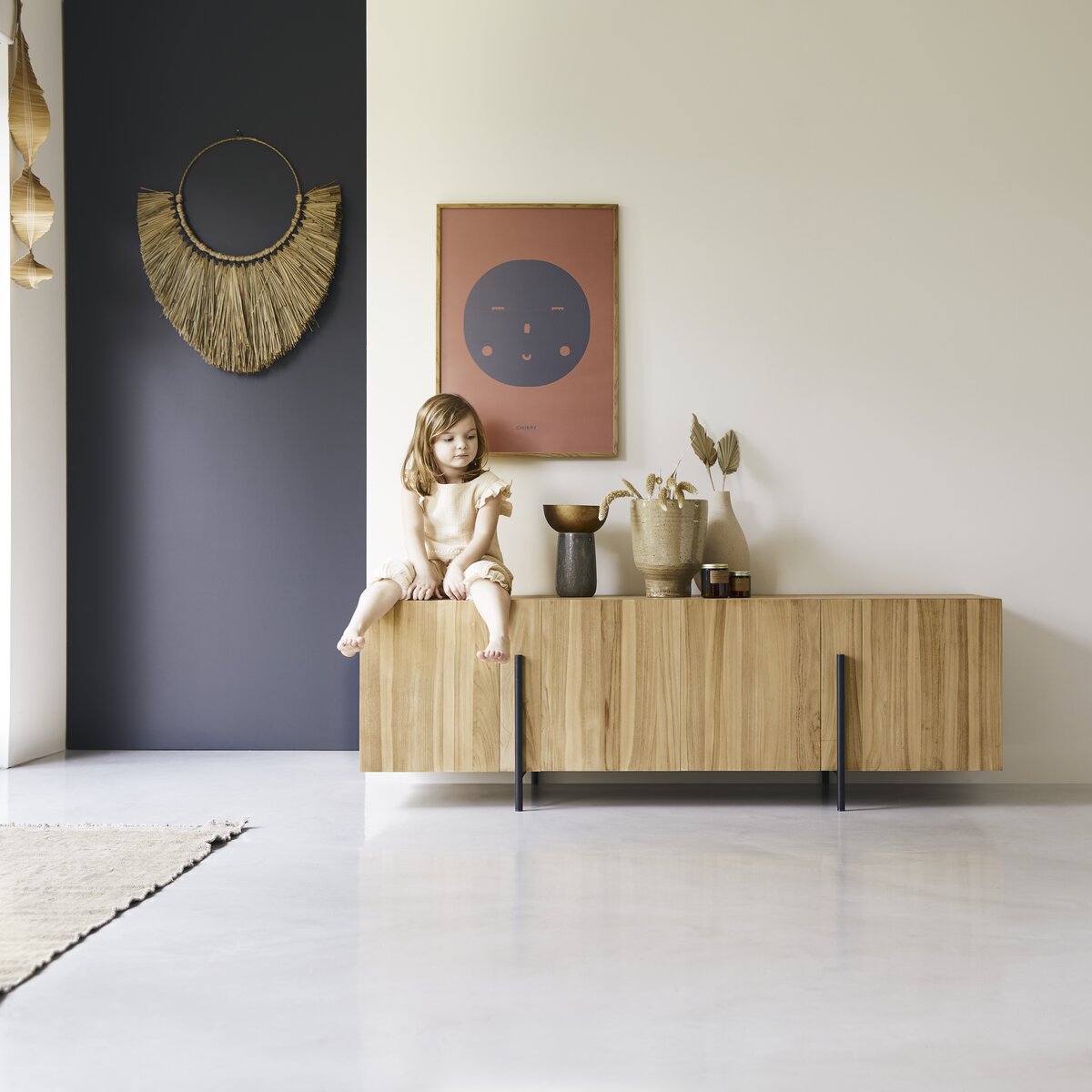 Honorine - Hohes Buffet aus massivem Teakholz 165 cm Honorine - Hohes Buffet aus massivem Teakholz 165 cm