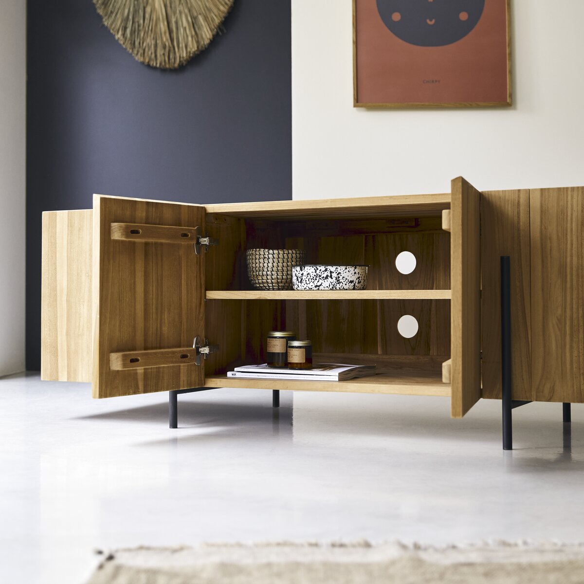 Honorine - Niedriges Buffet aus massivem Teakholz 165 cm Honorine - Niedriges Buffet aus massivem Teakholz 165 cm