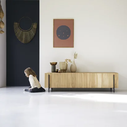Honorine - Meuble TV bas en teck massif 170 cm