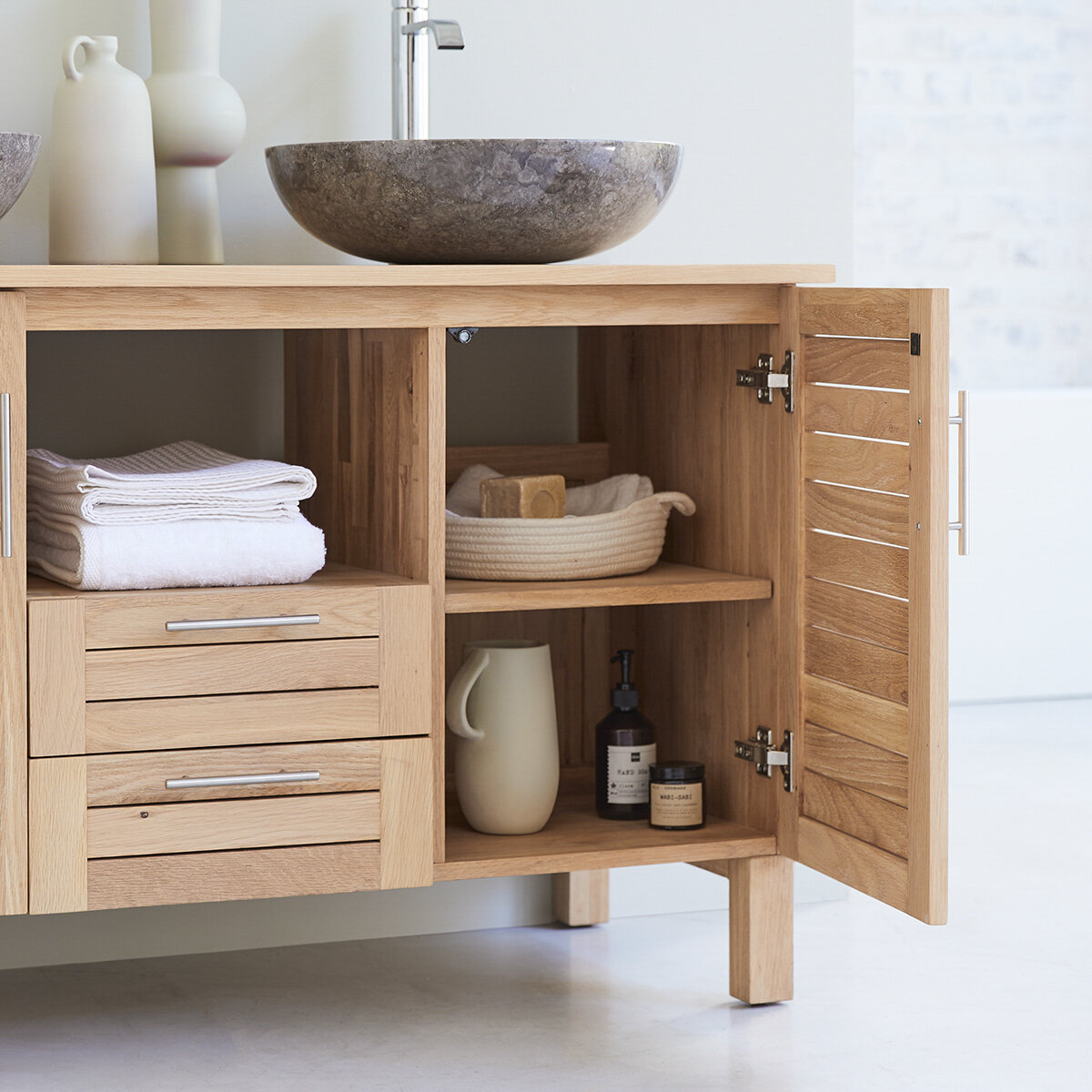 Meuble Salle de Bain Sous Lavabo / Vasque en Bois Blanc 2 Portes