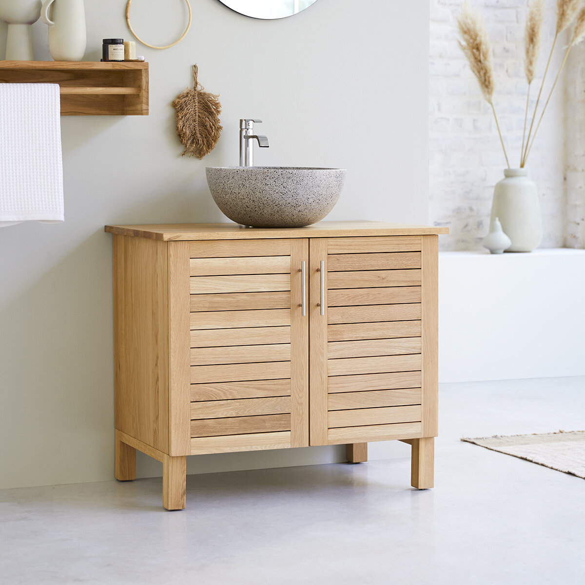 Mueble de lavabo de roble de 85 cm - Muebles de baño - Tikamoon