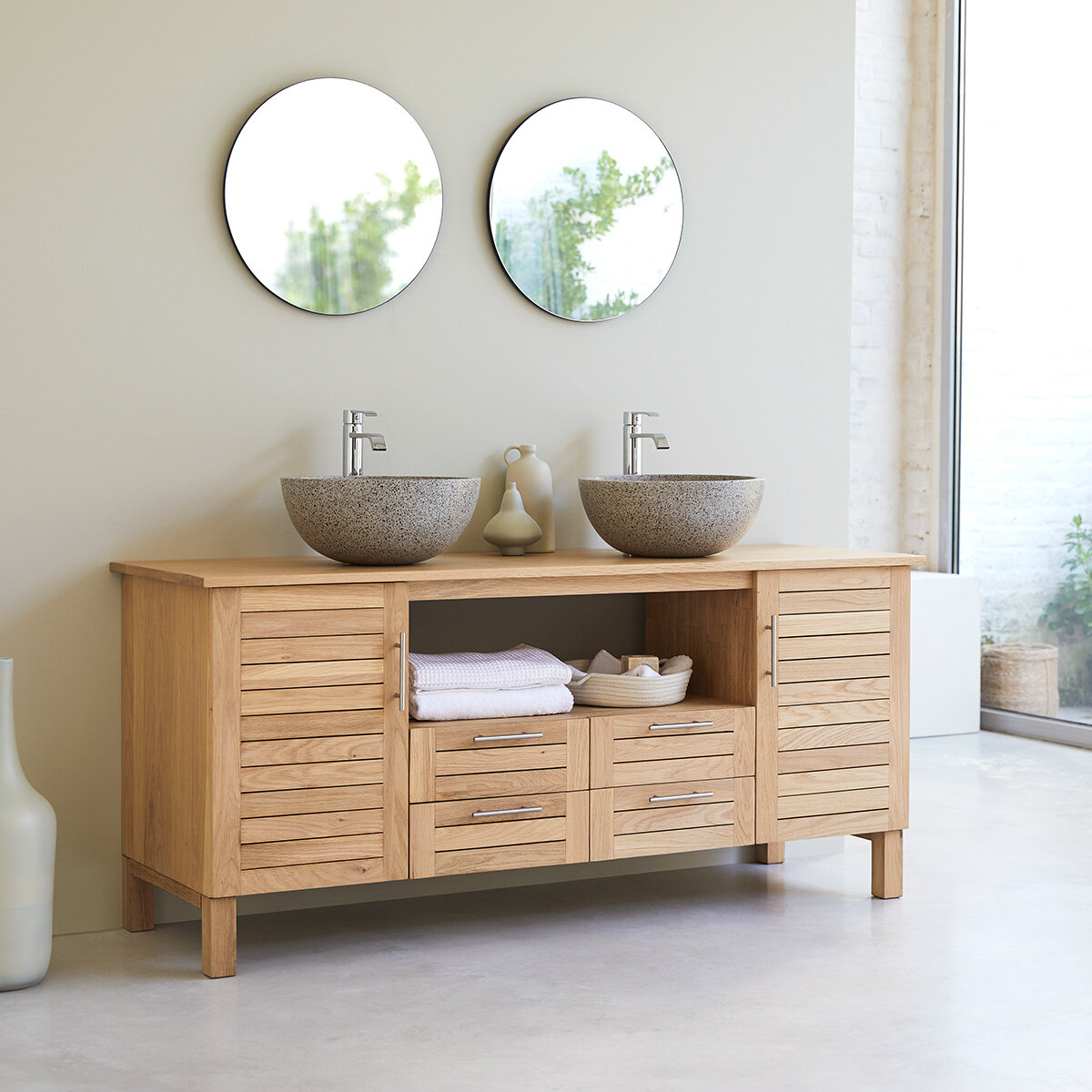 Mueble de lavabo de roble de 110 cm - Muebles de cuarto de baño - Tikamoon