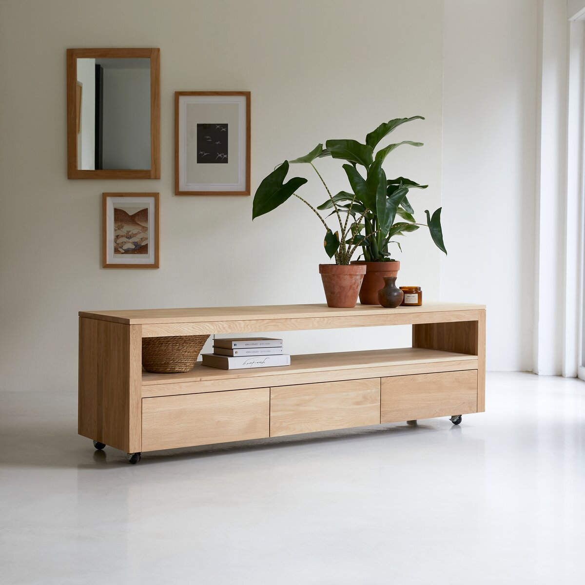 Solid Wood TV Unit with Storage, 180cm Wide