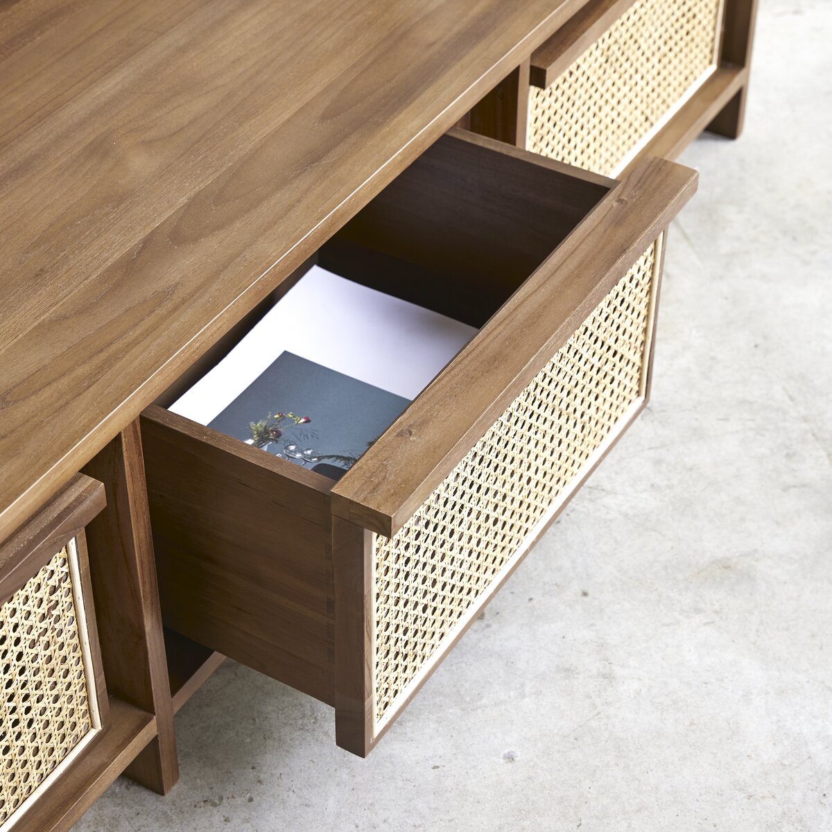 Roots - Solid reclaimed teak and canework TV Stand 160 cm Roots - Solid reclaimed teak and canework TV Stand 160 cm