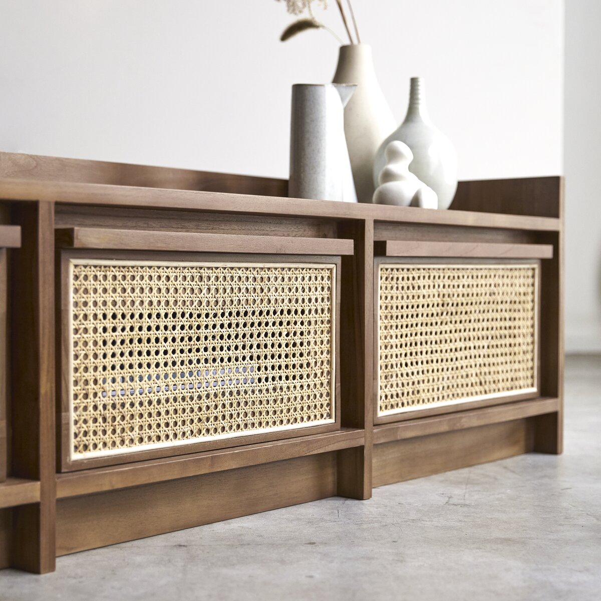 Roots - Solid reclaimed teak and canework TV Stand 160 cm Roots - Solid reclaimed teak and canework TV Stand 160 cm