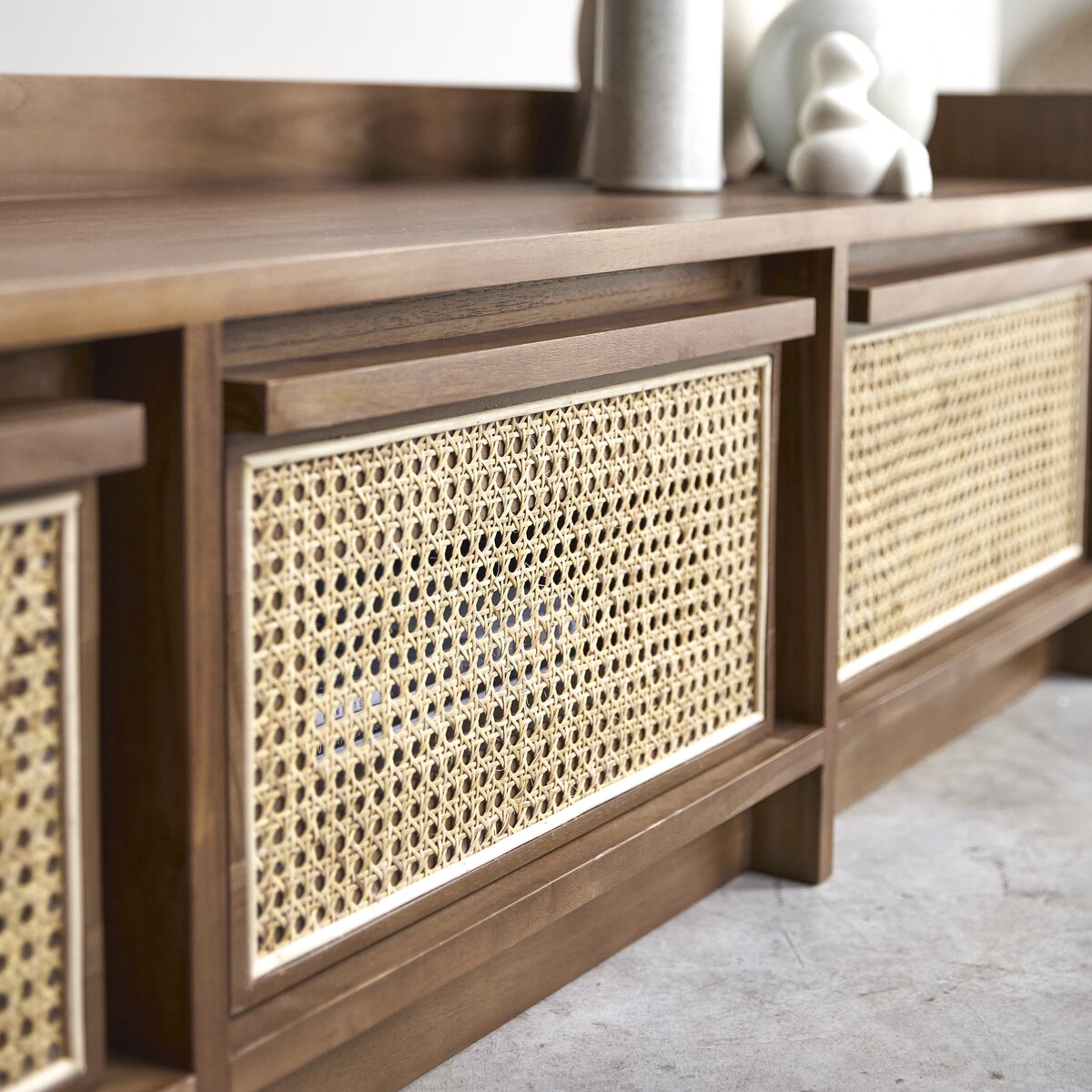 Roots - Solid reclaimed teak and canework TV Stand 160 cm Roots - Solid reclaimed teak and canework TV Stand 160 cm