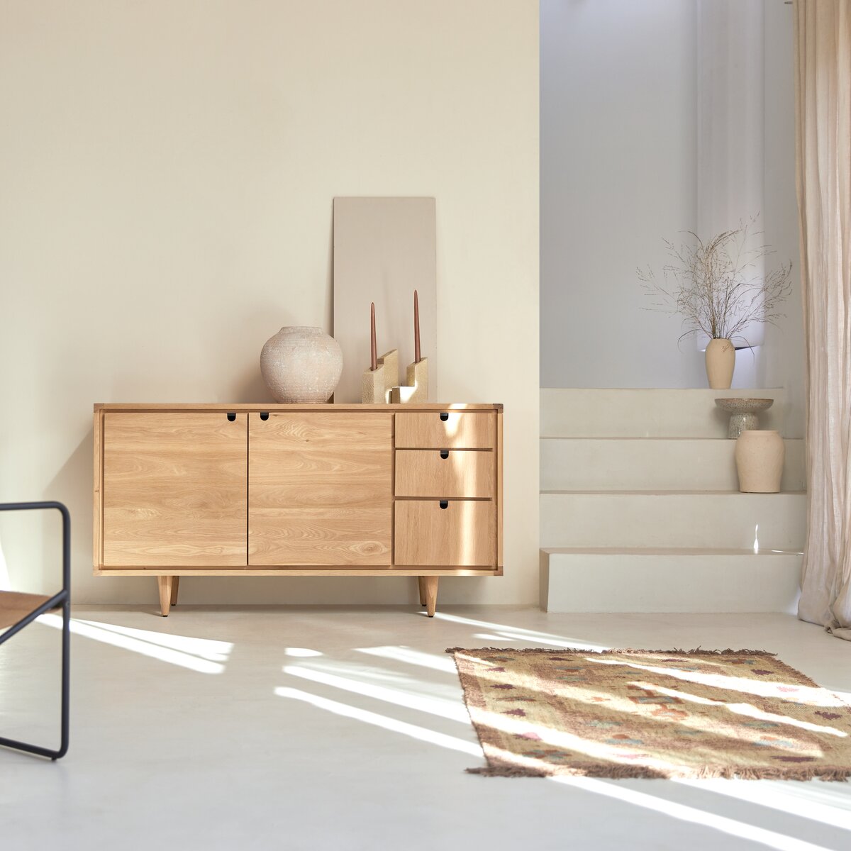 Credenza Cassettiera Soggiorno Rovere massiccio Legno naturale Nordico