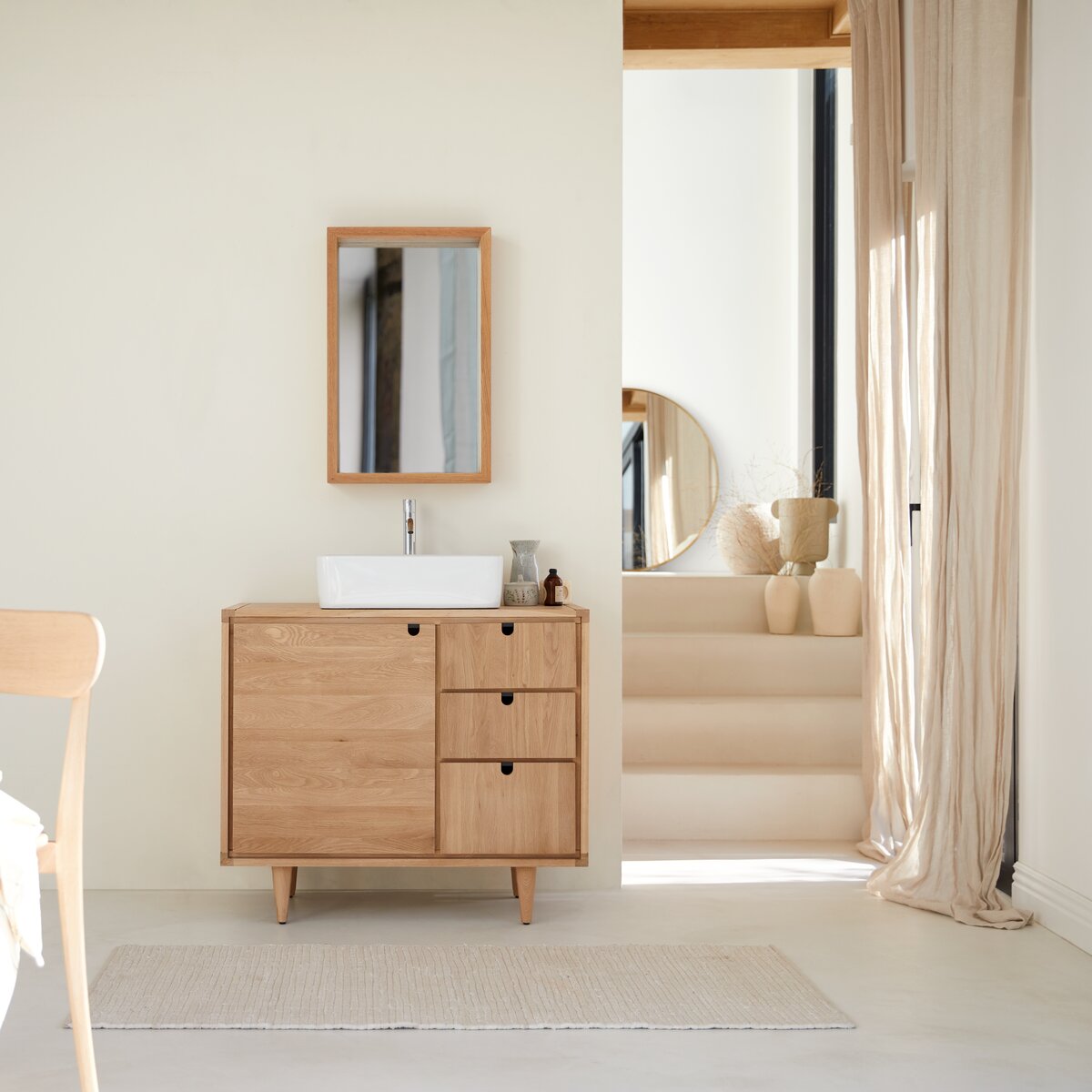 Mueble simple de lavabo de roble de 95 cm - Muebles de cuarto de baño -  Tikamoon