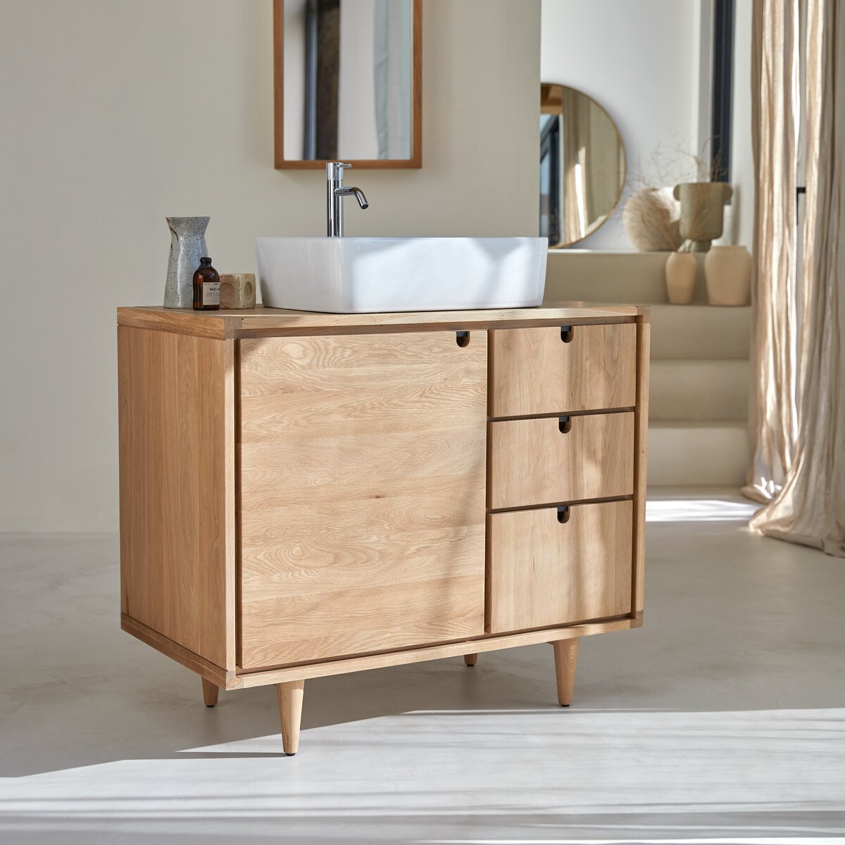 Single-basin oak vanity unit 95 cm - Bathroom furniture - Tikamoon