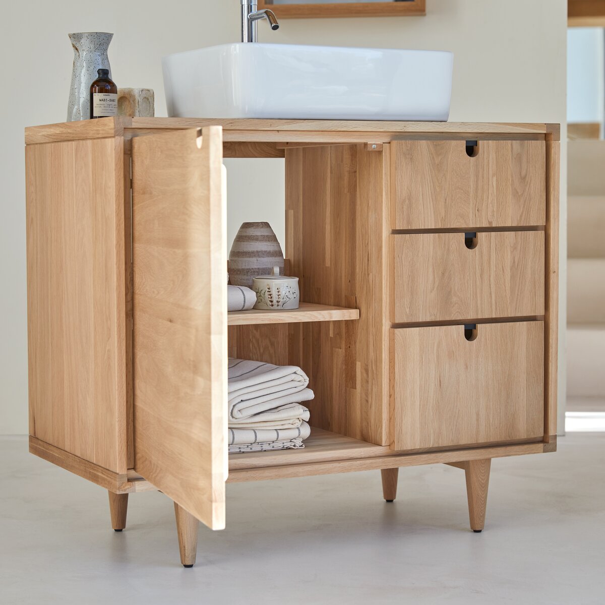 Single-basin oak vanity unit 95 cm - Bathroom furniture - Tikamoon