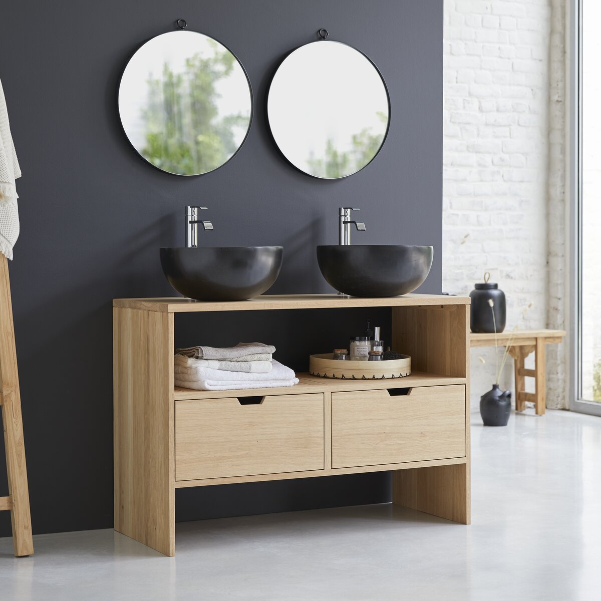 Oak vanity cabinet 110 cm - Bathroom furniture - Tikamoon