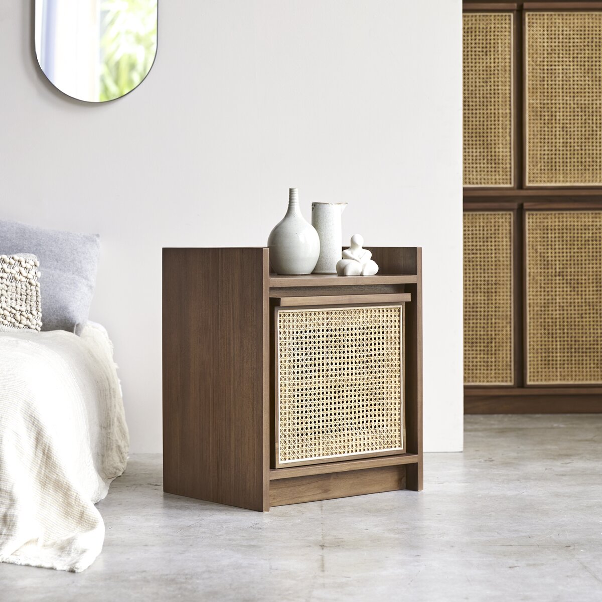 Roots - Solid reclaimed teak and canework Bedside table Roots - Solid reclaimed teak and canework Bedside table