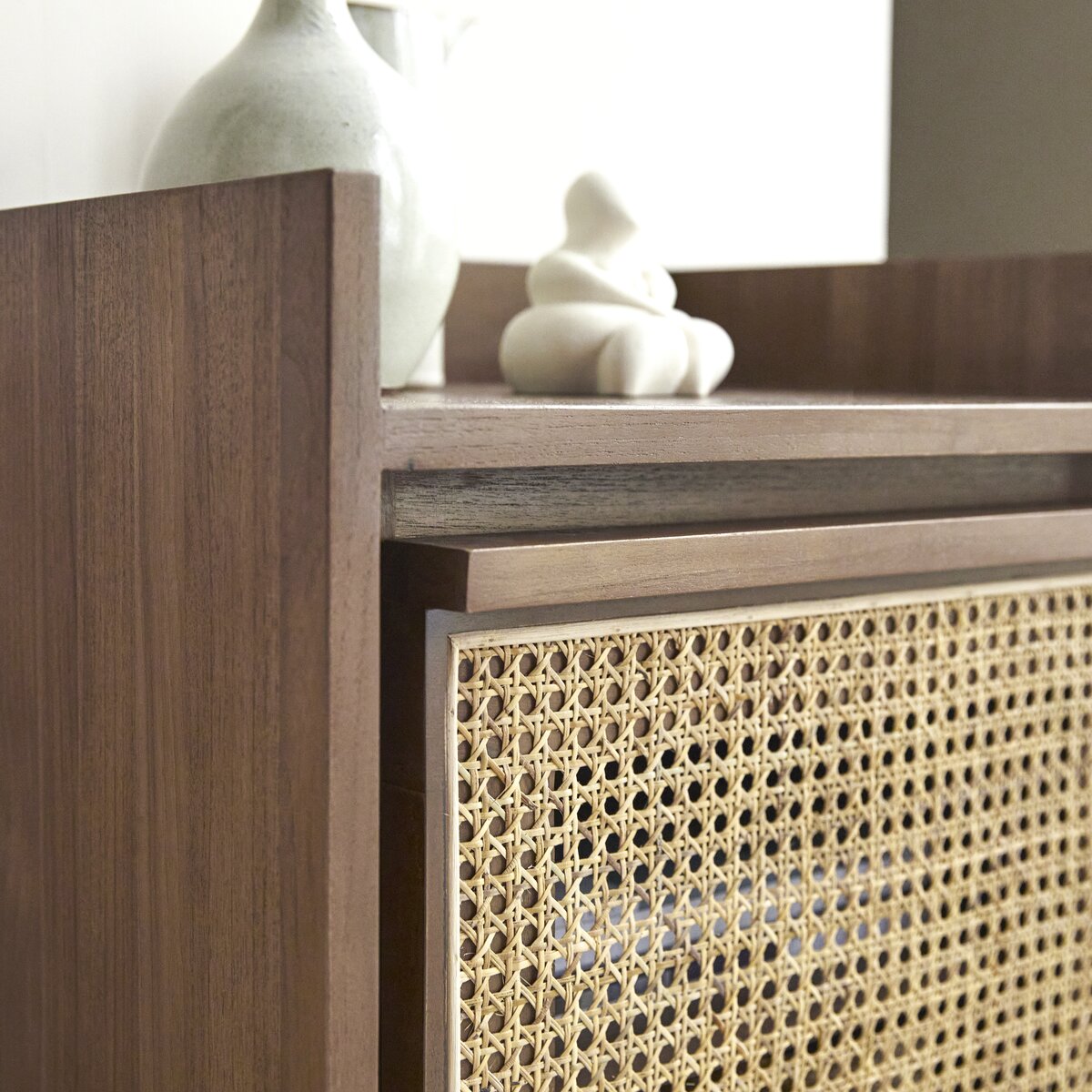 Roots - Solid reclaimed teak and canework Bedside table Roots - Solid reclaimed teak and canework Bedside table