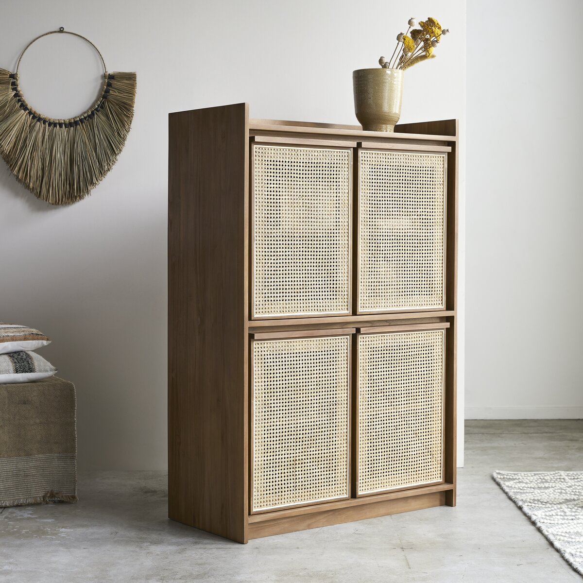 Roots - Armoire en teck massif recyclé et cannage Roots - Armoire en teck massif recyclé et cannage