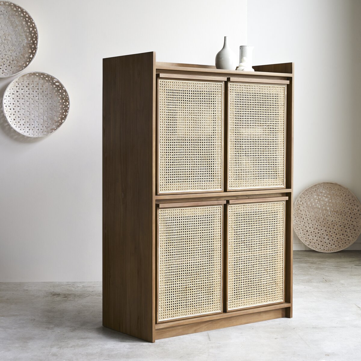 Roots - Credenza in teak massello riciclato e midollino 105 cm Roots - Credenza in teak massello riciclato e midollino 105 cm