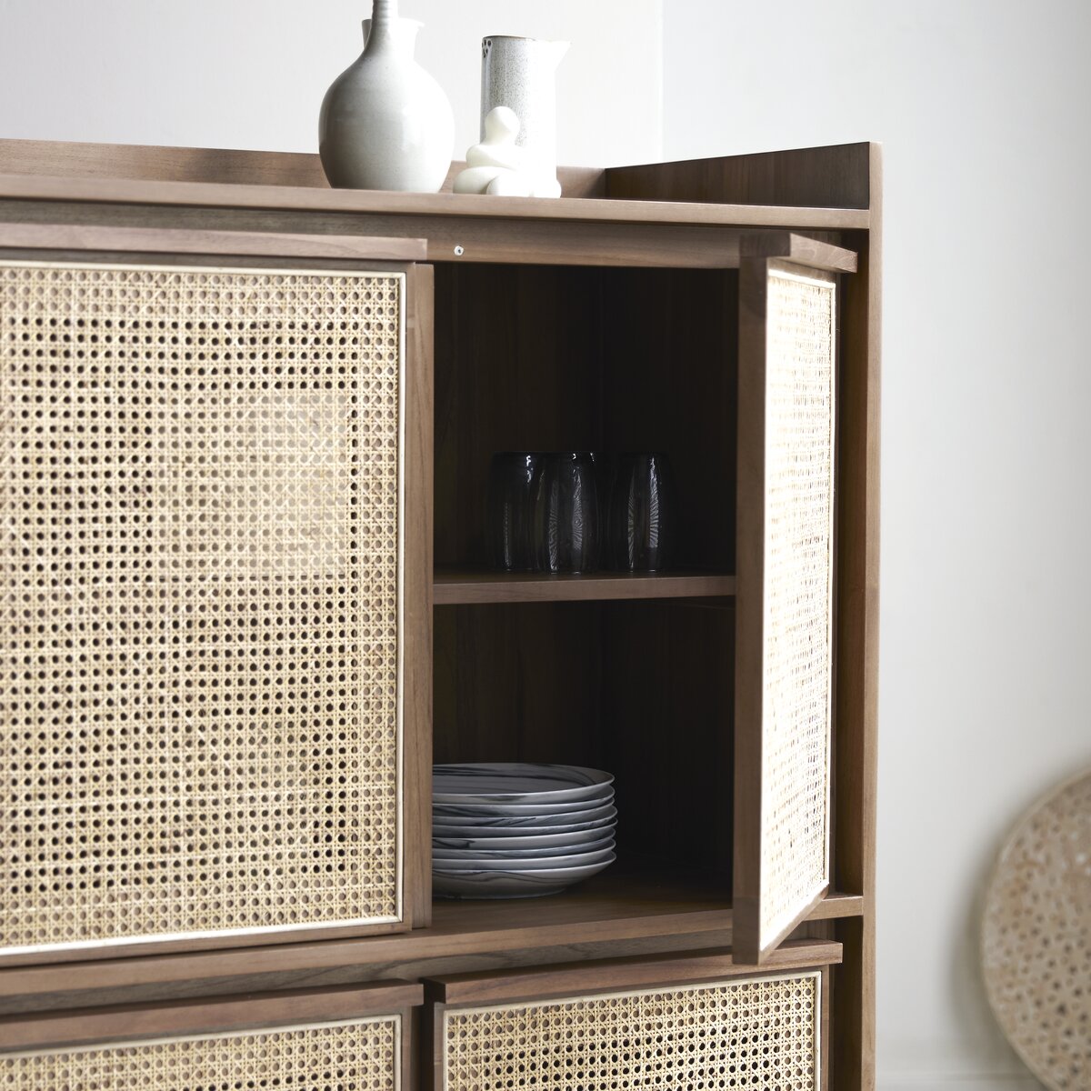 Roots - Credenza in teak massello riciclato e midollino 105 cm Roots - Credenza in teak massello riciclato e midollino 105 cm